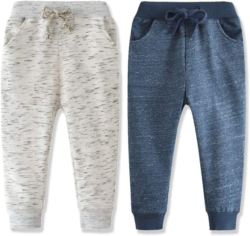 Toddler Boys Jogger Pants Boy Cotton Drawstring Elastic Waist Sweatpants Joggers 2 Pack Set 2-7T