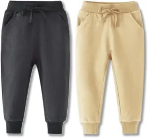 Toddler Boys Jogger Pants Boy Cotton Drawstring Elastic Waist Sweatpants Joggers 2 Pack Set 2-7T