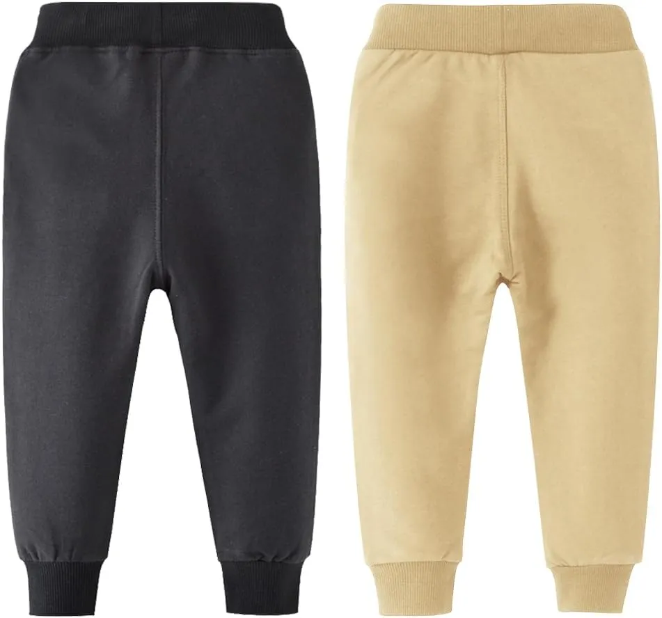 Toddler Boys Jogger Pants Boy Cotton Drawstring Elastic Waist Sweatpants Joggers 2 Pack Set 2-7T