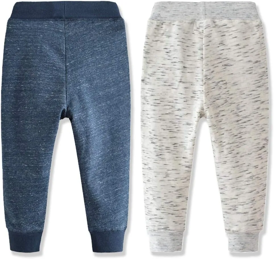 Toddler Boys Jogger Pants Boy Cotton Drawstring Elastic Waist Sweatpants Joggers 2 Pack Set 2-7T