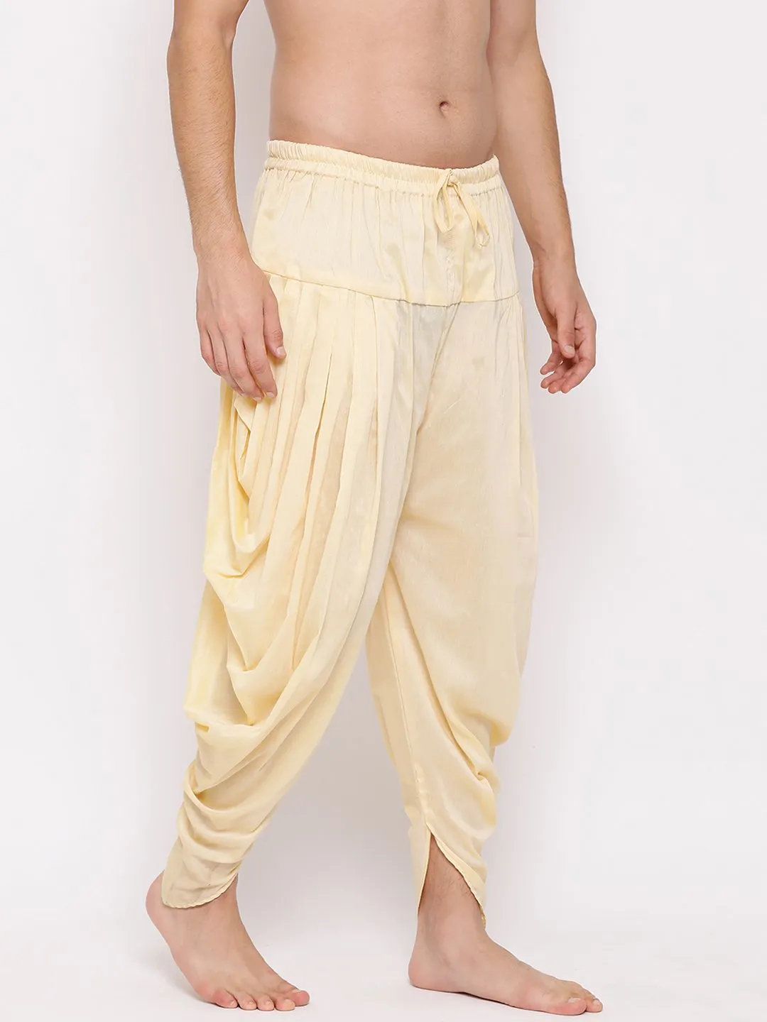 VASTRAMAY Men's Cream Solid Dhoti Pant