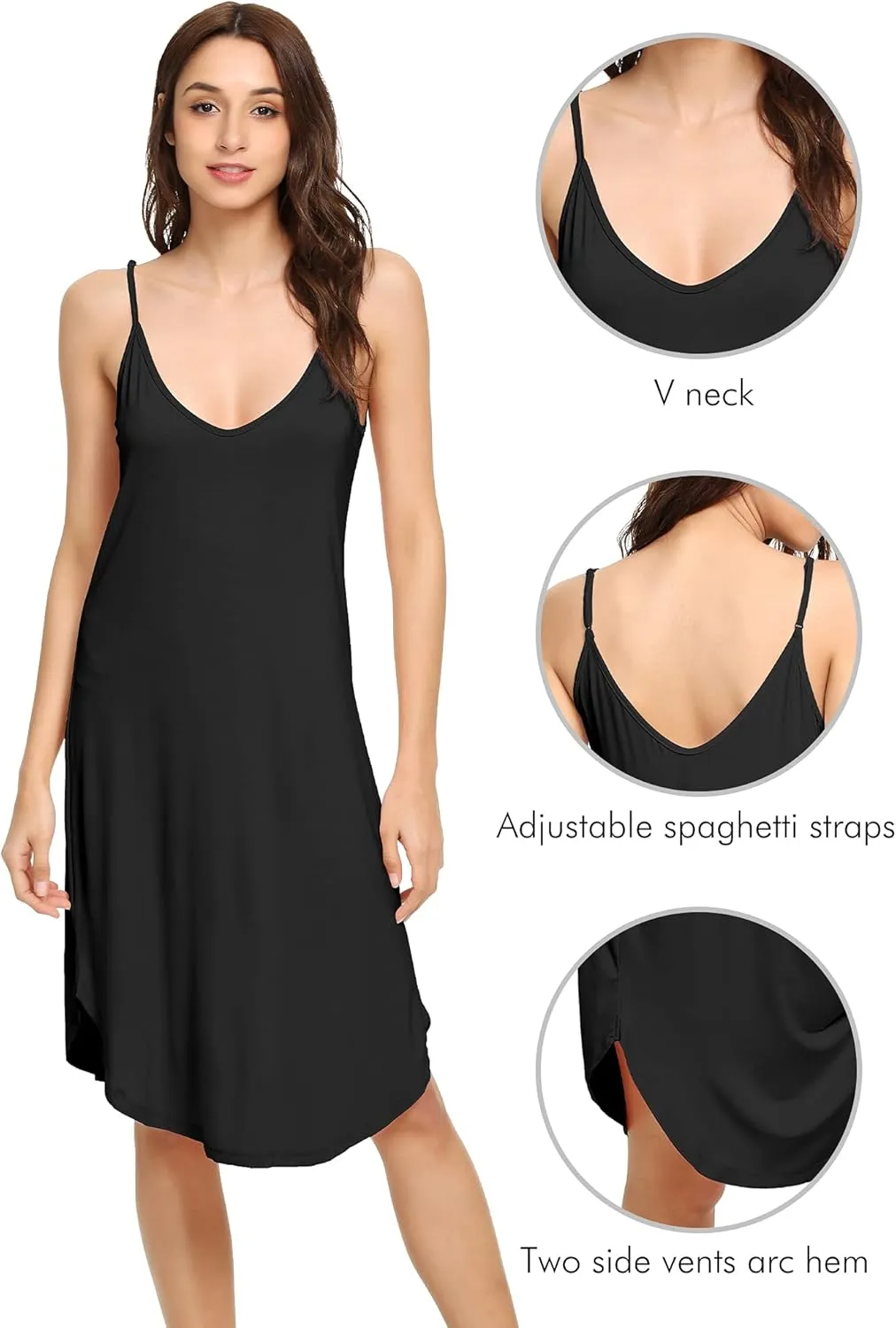 WiWi Slip Dress for Women Plus Size Chemise Nightgown Full Spaghetti Strap Dresses-Viscose made from Bamboo S-4X