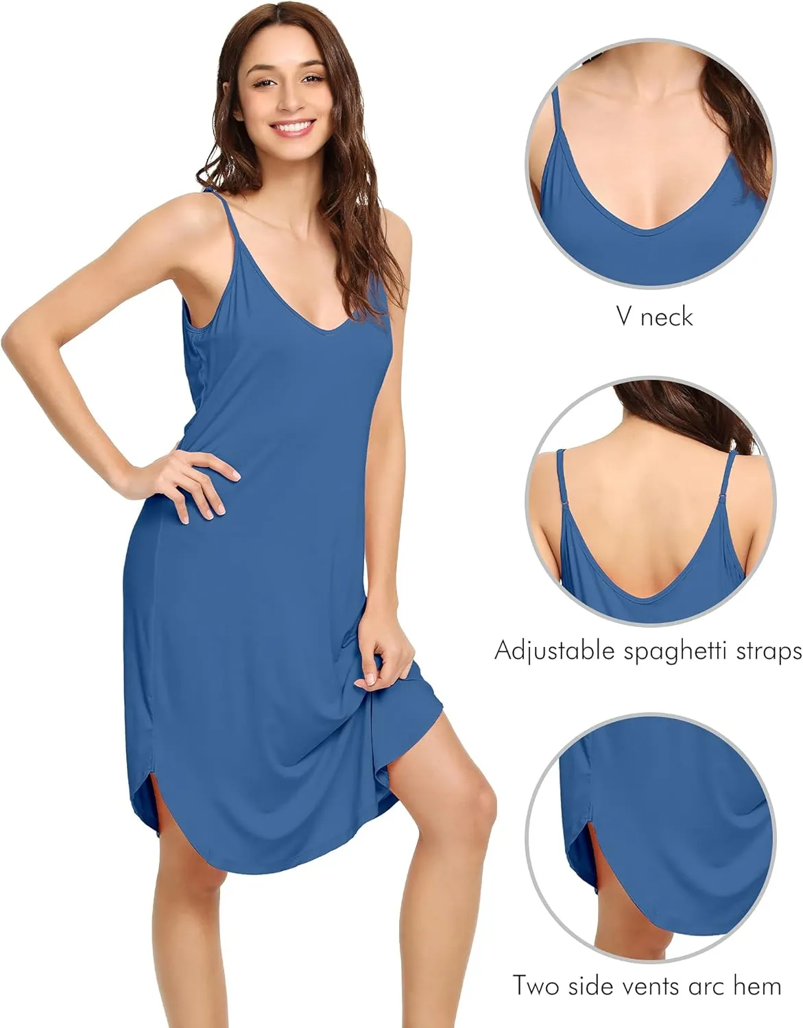 WiWi Slip Dress for Women Plus Size Chemise Nightgown Full Spaghetti Strap Dresses-Viscose made from Bamboo S-4X