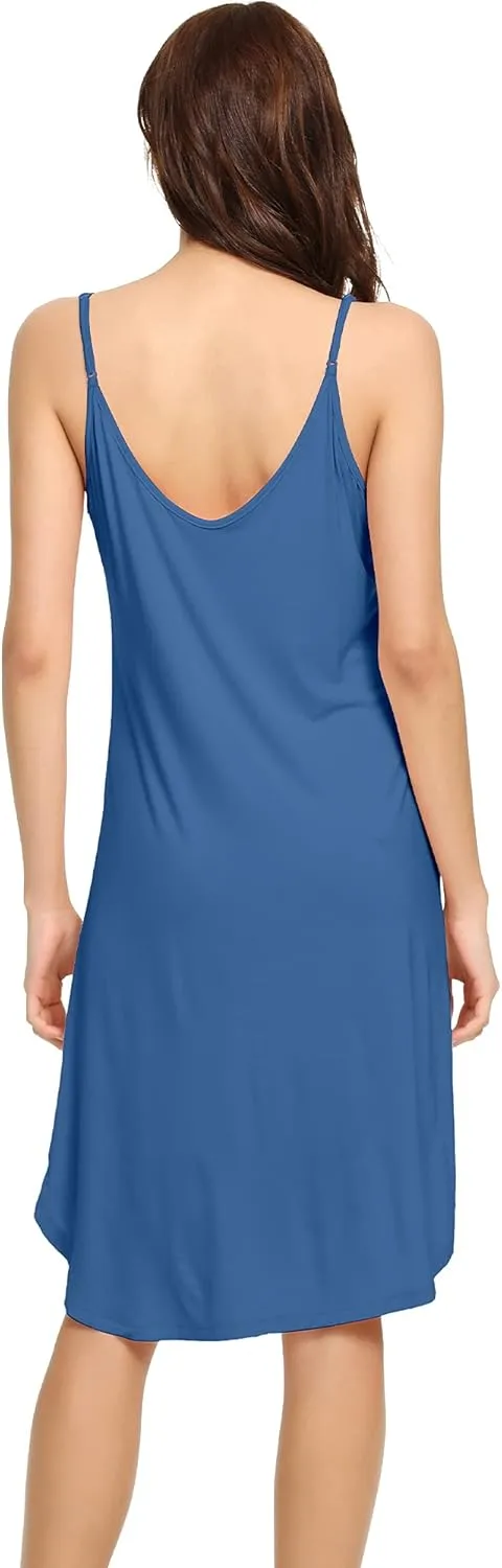 WiWi Slip Dress for Women Plus Size Chemise Nightgown Full Spaghetti Strap Dresses-Viscose made from Bamboo S-4X