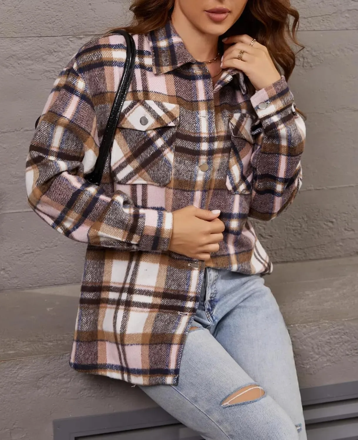 Womens Corduroy Button Down Shirt Long Sleeve Plaid Shackets Loose Business Casual Fashion Blouse Tops
