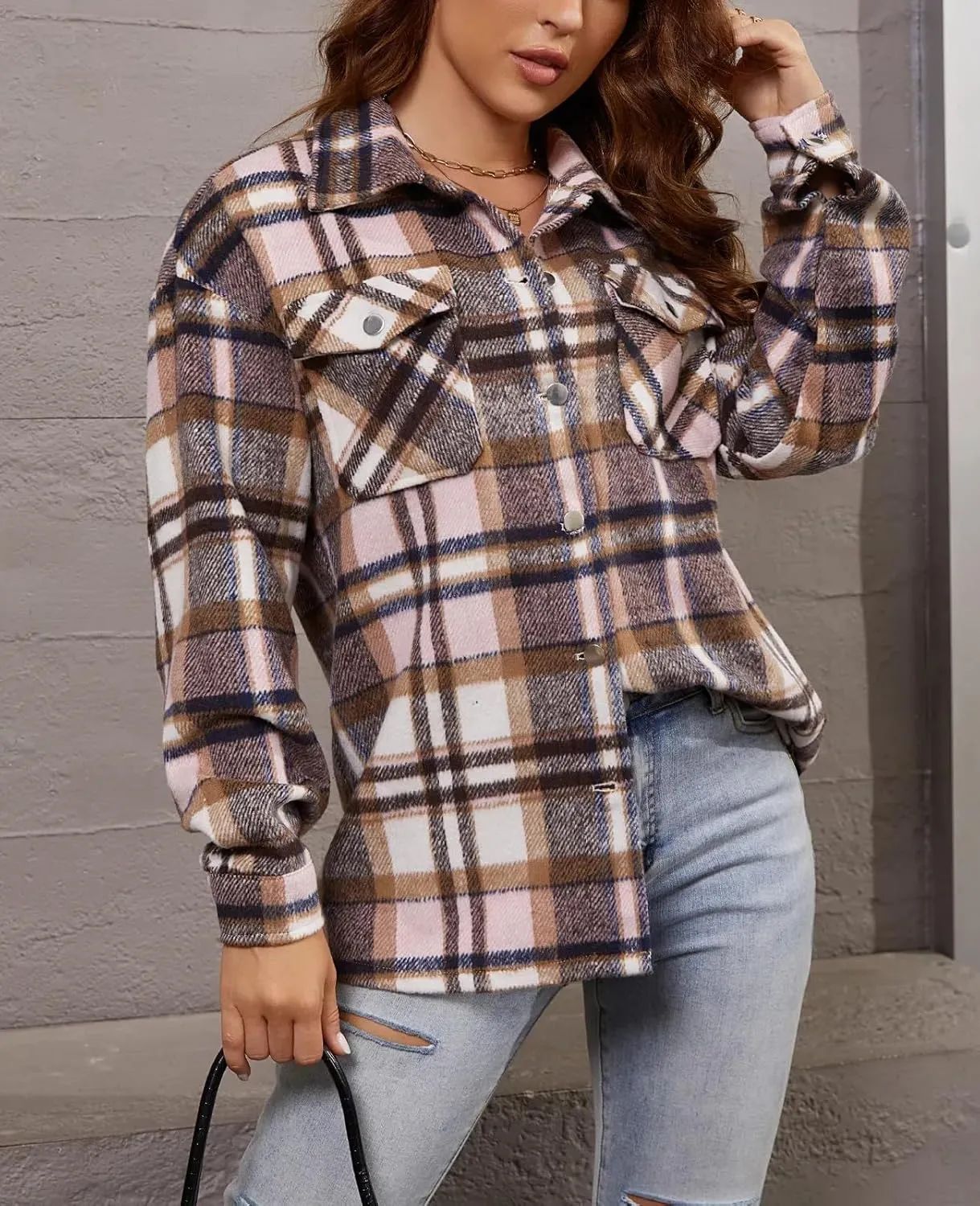 Womens Corduroy Button Down Shirt Long Sleeve Plaid Shackets Loose Business Casual Fashion Blouse Tops
