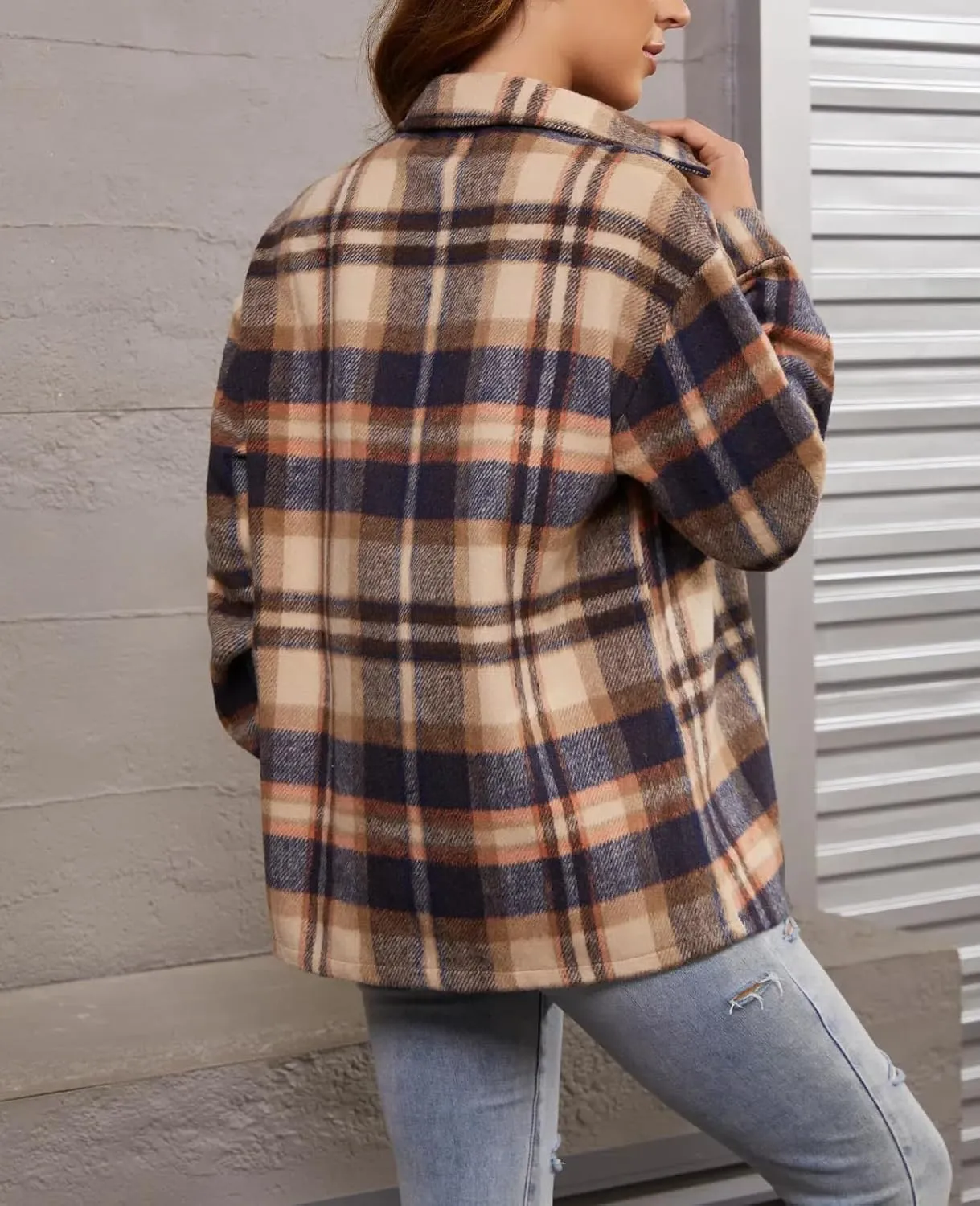 Womens Corduroy Button Down Shirt Long Sleeve Plaid Shackets Loose Business Casual Fashion Blouse Tops