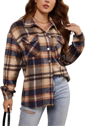Womens Corduroy Button Down Shirt Long Sleeve Plaid Shackets Loose Business Casual Fashion Blouse Tops