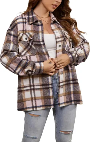 Womens Corduroy Button Down Shirt Long Sleeve Plaid Shackets Loose Business Casual Fashion Blouse Tops