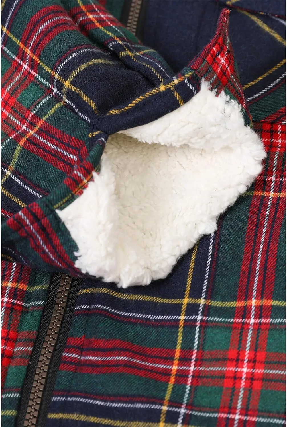ZENTHACE Girls Sherpa Lined Full Zip Up Plaid Flannel Shirt Fuzzy Hooded Flannel Jacket with Hand Pockets